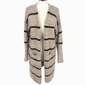 Hyfve Striped Long Textured Cardigan Sweater Beige Black Size Medium